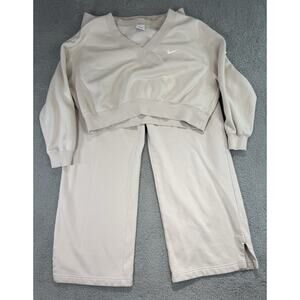Nike Womens XL Phoenix Fleece Cropped V-Neck Sweatshirt & Pants Set Cream